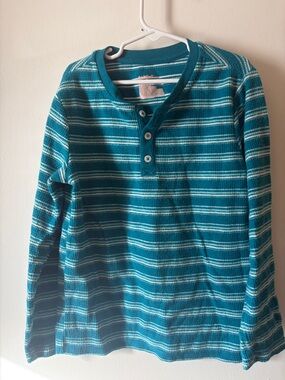 Kids Striped Henley Long-Sleeve Top - Teal/White